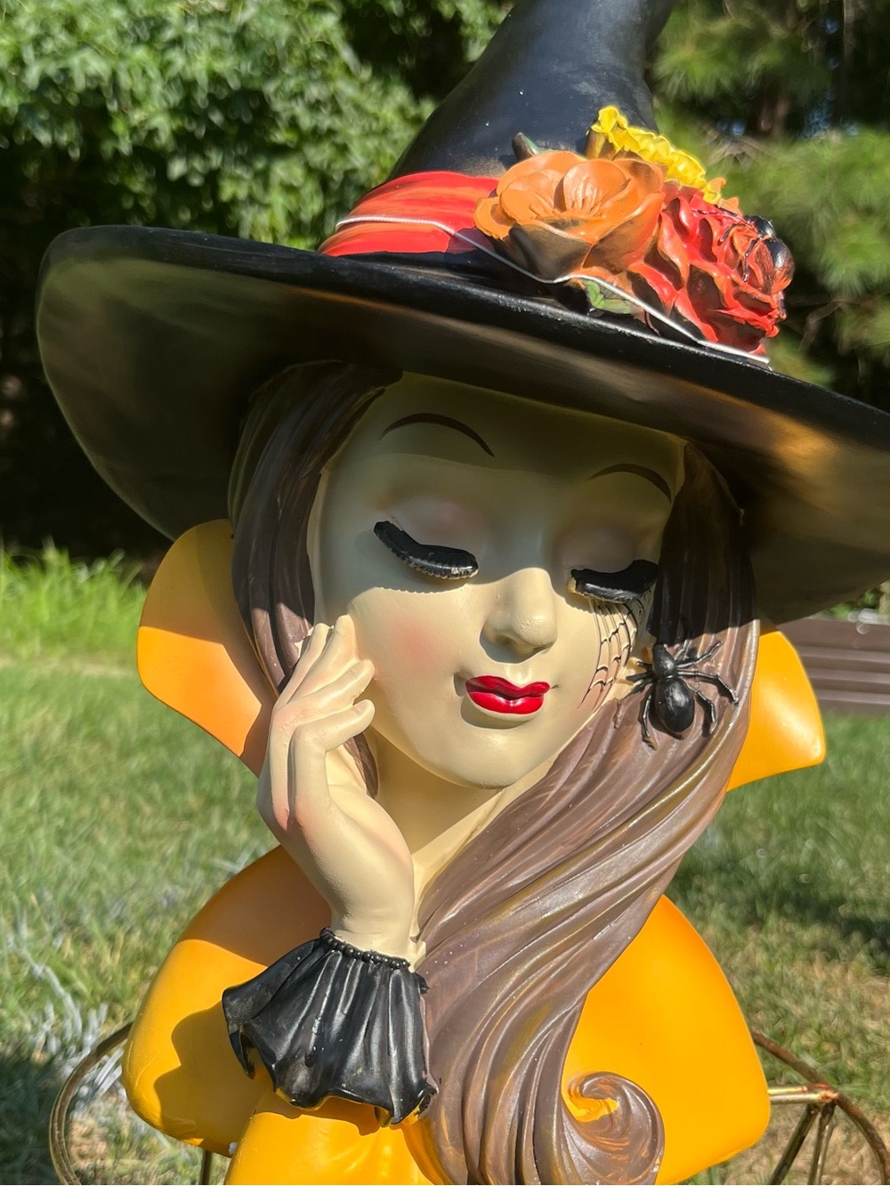 Decorative Witch Bust Figurine in Orange and Black